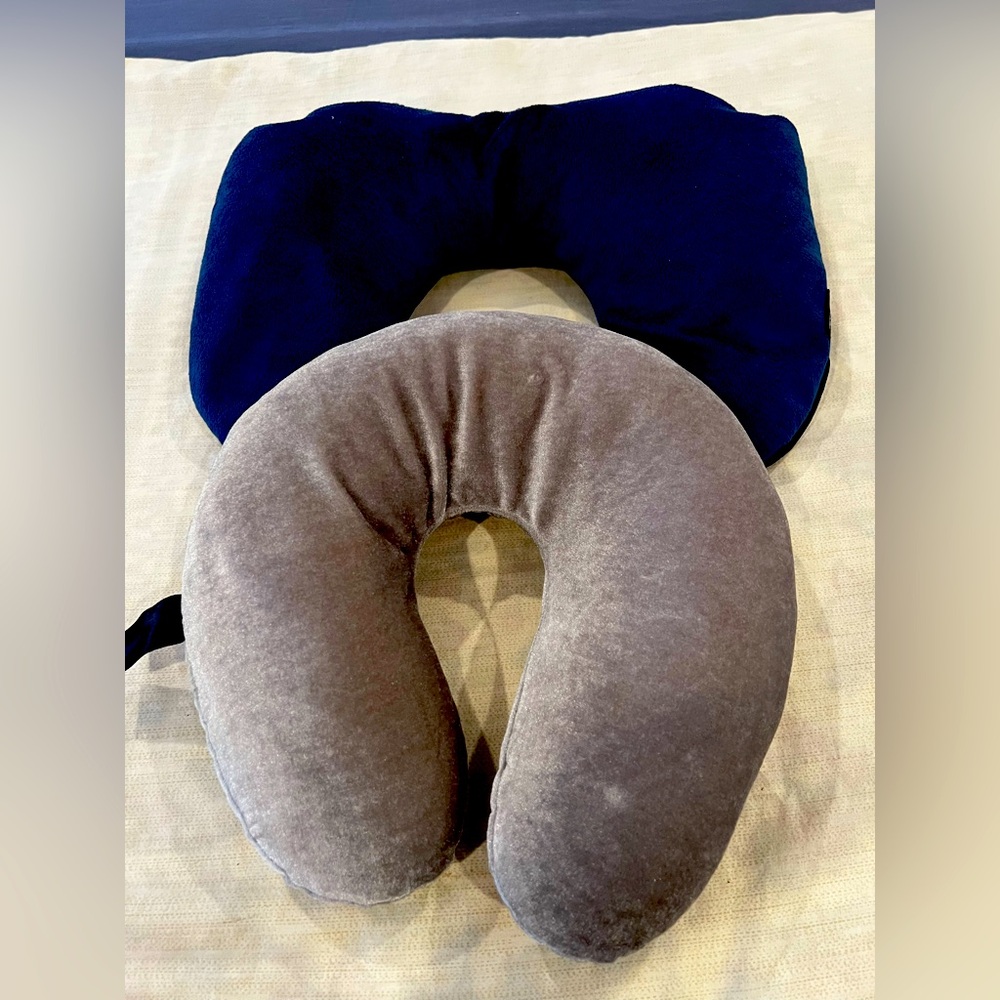 Plush travel Gray and Navy Neck Pillow Set